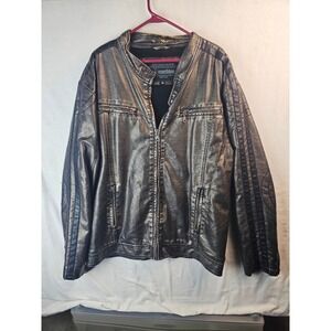 Machine Type Field Apparel Mens XXL Faux Leather Moto Jacket Metallic Pewter Zip